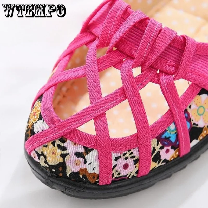WTEMPO Women Flat Shoes Casual Hollow Mesh Cloth Loafers Slip on Summer Spring Mother Sandals Breathable Shoes Dropshipping