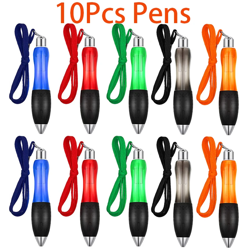 10Pcs Retractable Big Size Ballpoint Pen With Hanging Rope Promotion Advertising Plastic Ball Pens