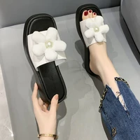 womens slippers summer high platform casual shoes ladies flowers wedge square toe slides sweet chunky open toe beach sandals