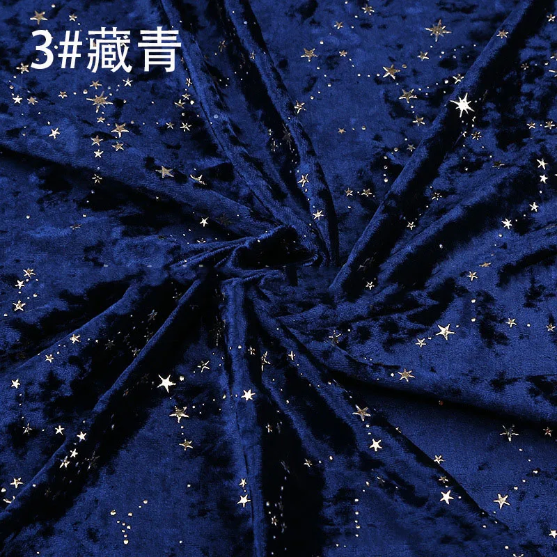 100*145 см Золотая бархатная бронзовая ткань с бриллиантами и звездами для платья