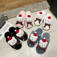 slippers women autumn and winter christmas plush slippers female cartoon bear baotou home cotton slippers