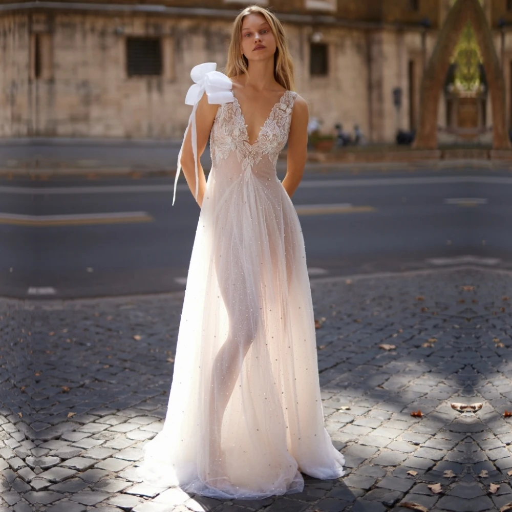 

Qcenkeren Wedding Dresses V Neckline Straps Lace Chiffon Women Bridal Gowns Israel Boho robes de mariée abiye elbise kadin