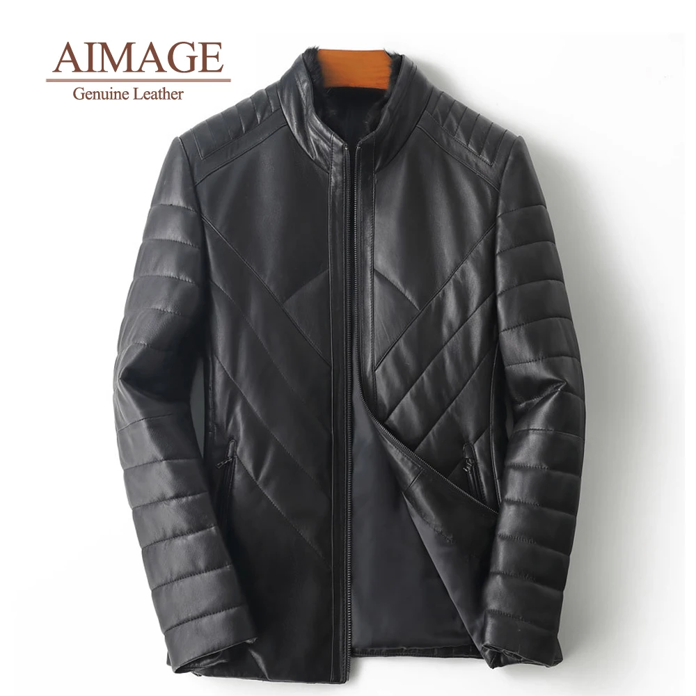 

Real Leather Winter Jackets Men 100% Natural Sheepskin White Duck Down Overcoats Warm Moto Chaquetas Thick Para Hombres PY282