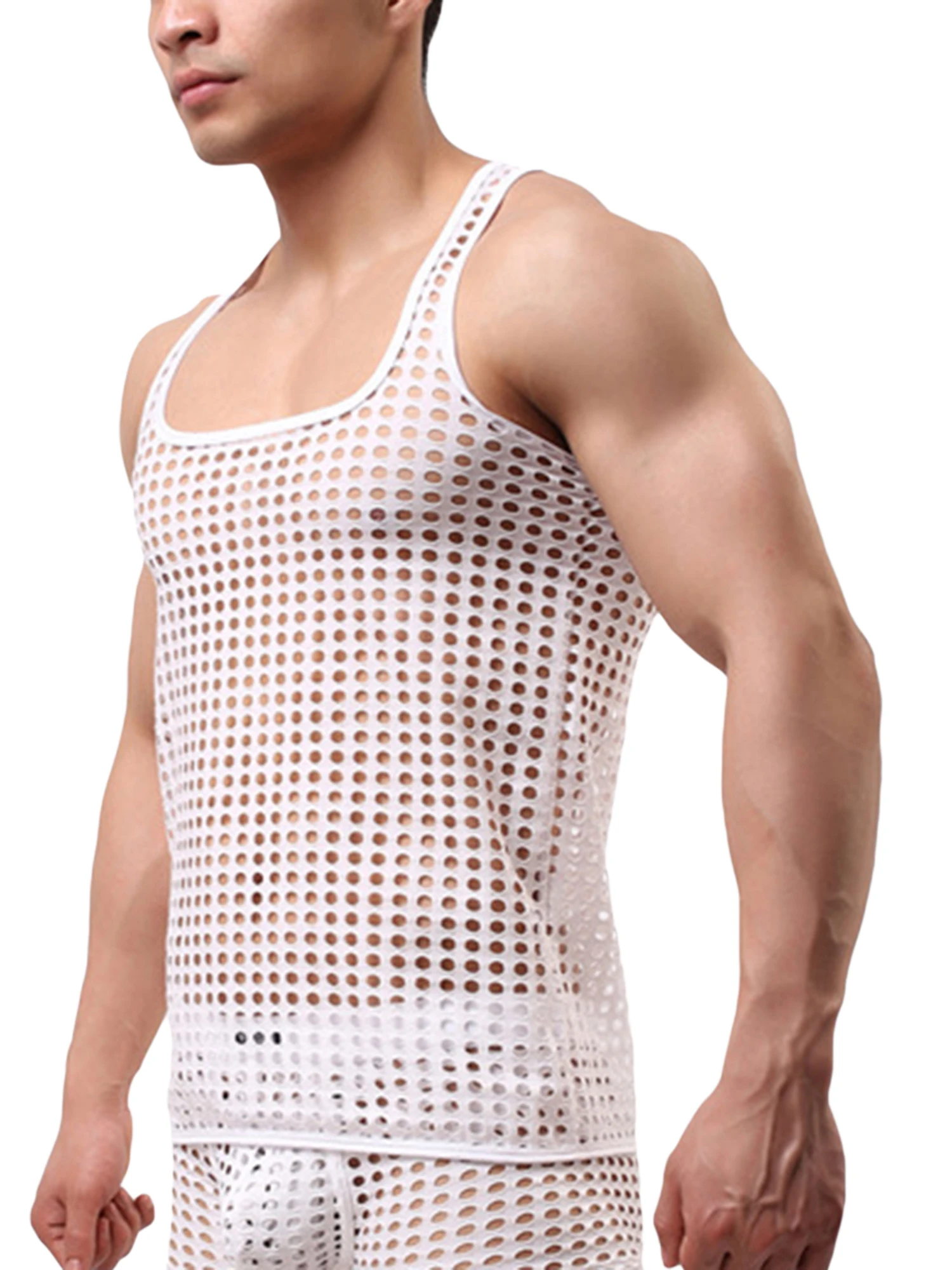 

Майка LOSIBUDSA Мужская сетчатая, стильная ажурная рубашка без рукавов, с V-образным вырезом, облегающая сорочка с прорезями