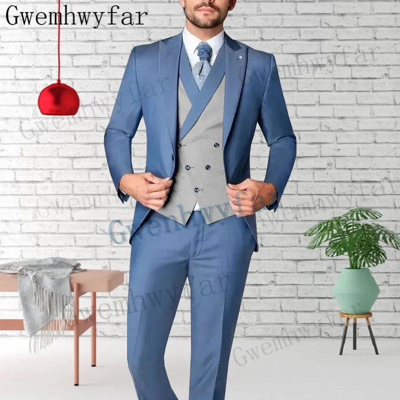 

Двухбортные облегающие повседневные смокинги Gwenhwyfar с заостренным лацканом на плоской подошве для свадьбы (Блейзер + брюки), Новое поступление, мужской костюм, 2 предмета