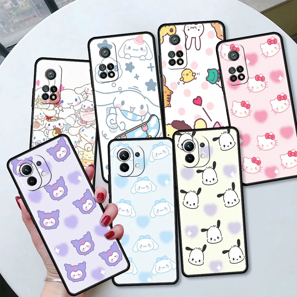 

Kuromi Cinnamoroll Dog Case For Xiaomi Mi 12 11 lite 5G NE 10 9 10T 12S 11T 9Tpro Note 10 Lite Black Silicon Funda Phone Cover