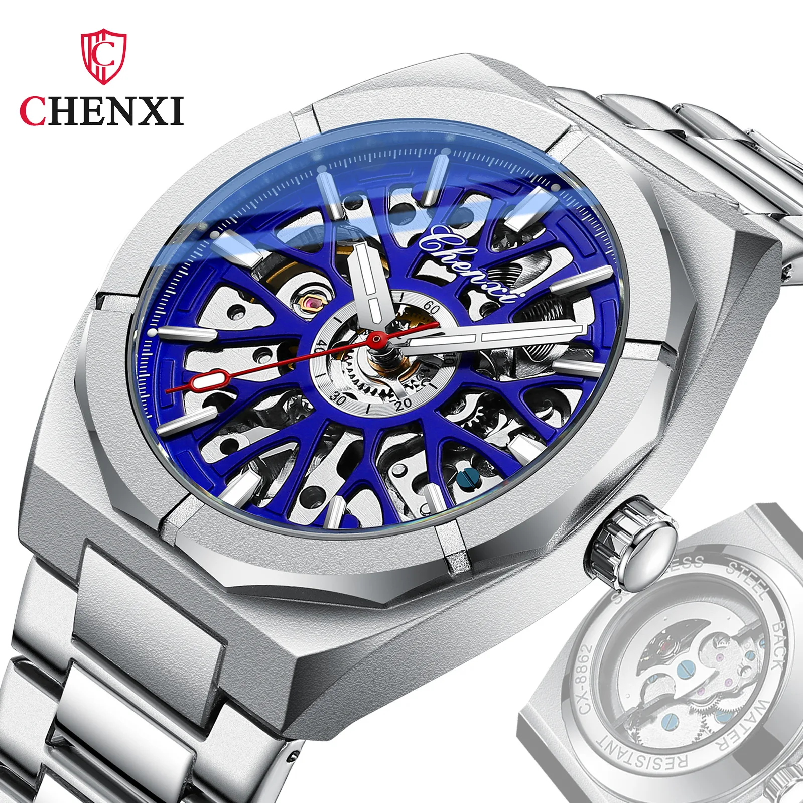 

Часы наручные CHENXI Мужские автоматические, брендовые механические Спортивные Водонепроницаемые из нержавеющей стали с турбийоном