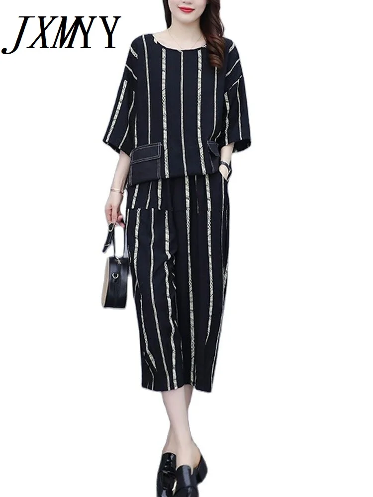 

2022 модные костюмы из хлопка и льна для уменьшения возраста Женская одежда для демонстрации тонких широких брюк комплект из двух предметов