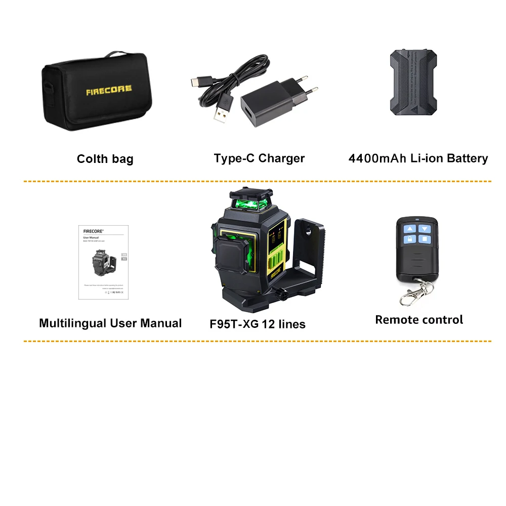 

Firecore F95T-XG 12-линейный зеленый лазерный уровень 360