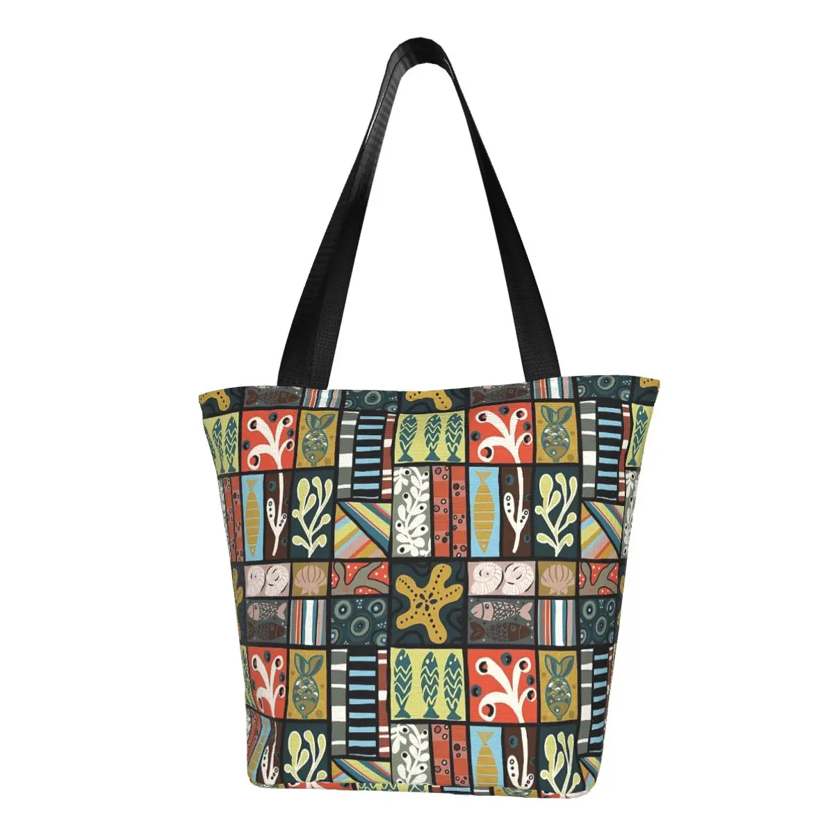 

Лоскутная сумка-шоппер с принтом, красочные рыбки, сумки для женщин, графическая сумка для отдыха, полиэстер, Офисные Сумки для покупок