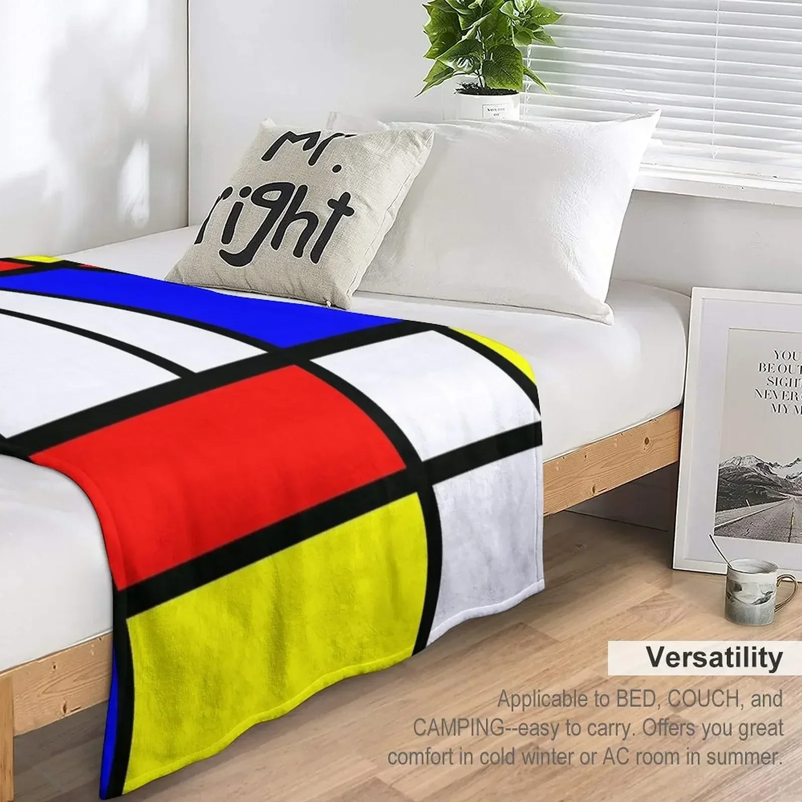 Композиция Piet Mondrian 2 | Цветной блок с красным желтым и синим пледом набивные