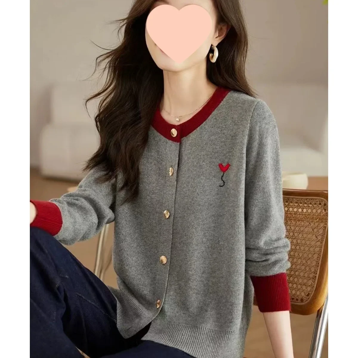 Винтажный вязаный свитер с круглым вырезом кардиган женский элитный стильный