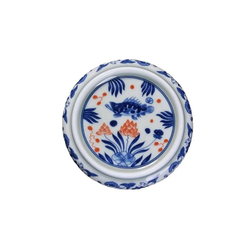 Сине-белая рыбья водоросли с узором ретро коврик для чайной чашки маленький