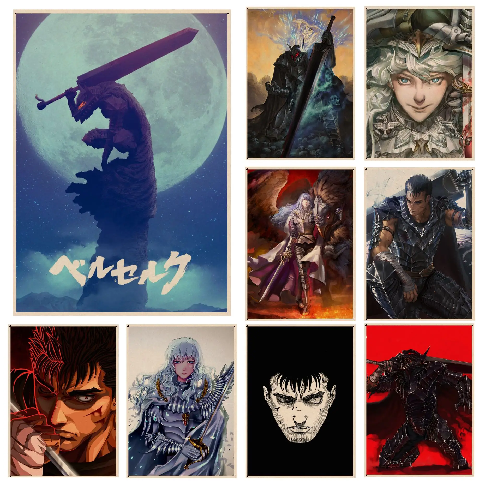 

Anime Berserk Movie Posters Vintage Room Home Bar Cafe Decor Aesthetic Art Wall Painting