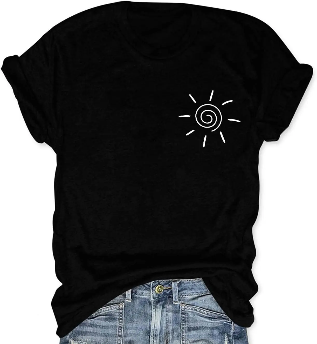 wa damska koszulka z nadrukiem słońca Śliczne koszule przeciwsłoneczne Letnie koszulki krótkim rękawem na wakacje Podróżne plażowe