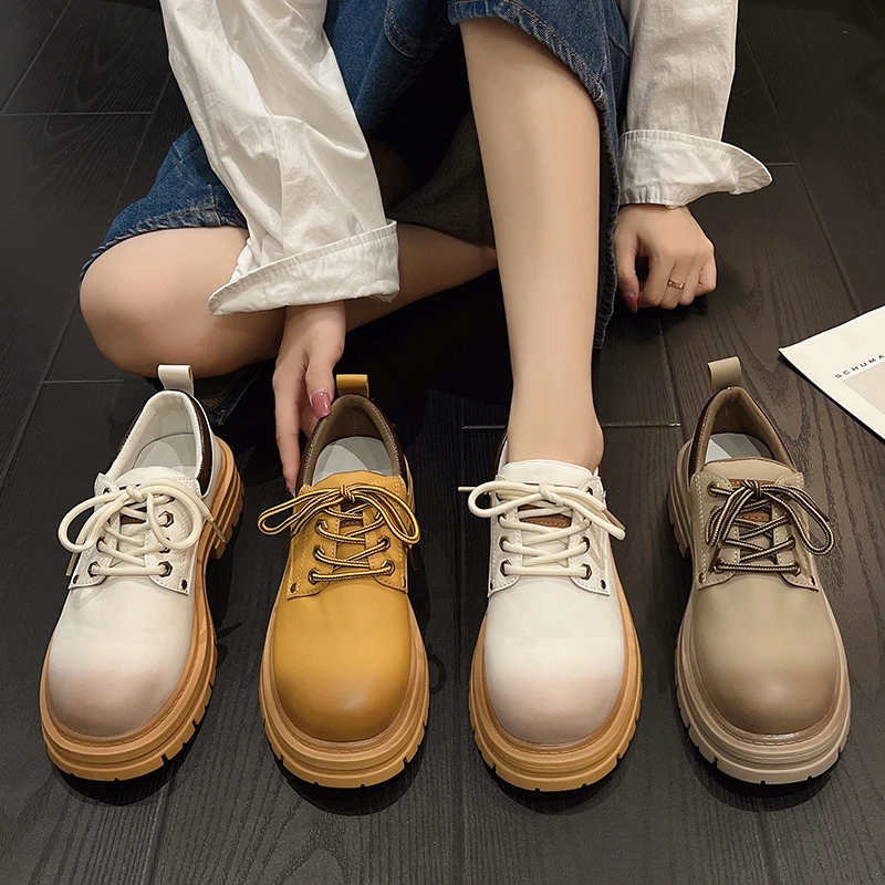 Women's Shoe 2022 New Fashion Retro Small Leather Shoes Soft Soles Comfortable Lace-up Boots British Style Casual Shoes Boots