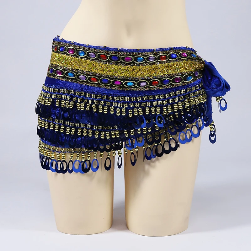 

Belly Dance Costume Hip Scarf Tribal Coins Belt skirt Women Practice Accessory Rectangle Velvet Hip Colour 9