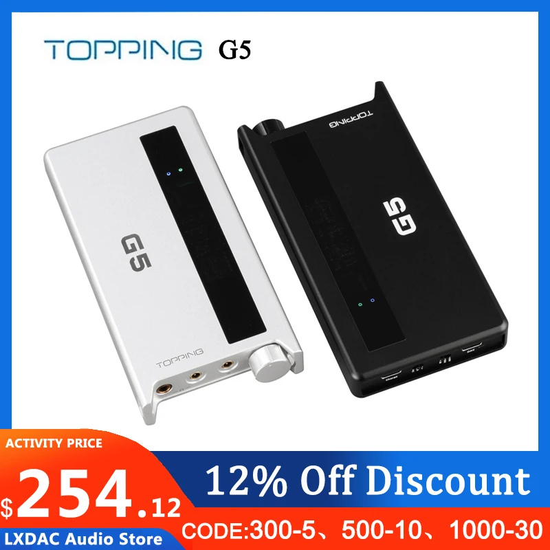 

Портативный ЦАП и усилитель для наушников TOPPING G5 ES9068AS Bluetooth 5,1 LDAC DSD512 768 кГц 4,4 мм + 3,5 мм выход для наушников
