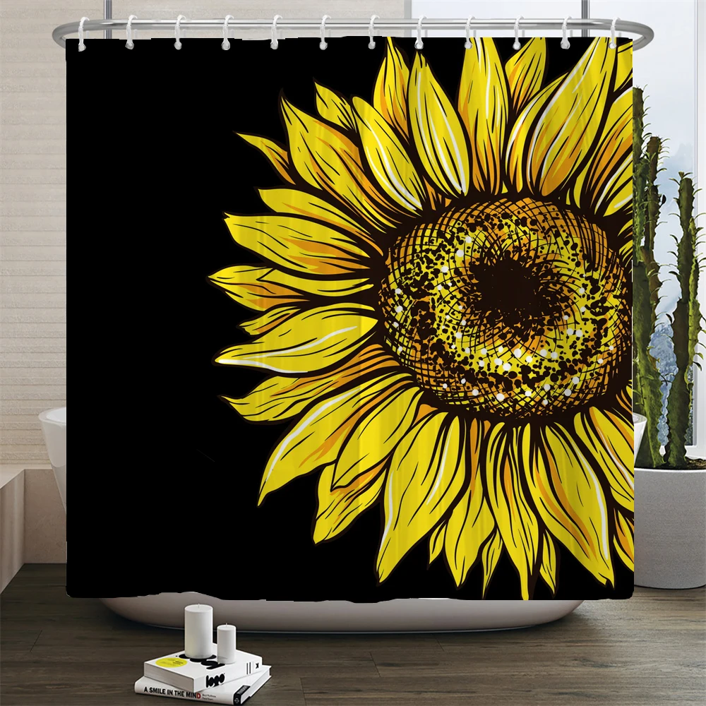 

Beautiful Colorful Sunflower Flower Printed Shower Curtains Frabic Waterproof Polyester Decor Bath Curtain With Hooks 240x180cm