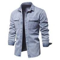 new mens denim jacket jacket trend retro jacket casual lapel washed denim top