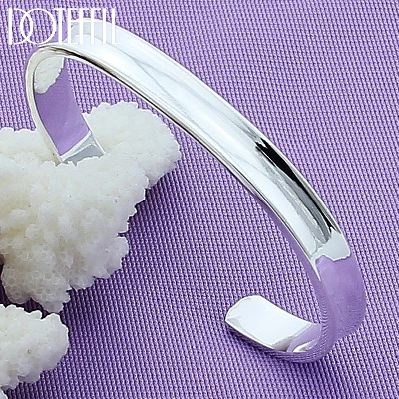 

DOTEFFIL 925 Sterling Silver Smooth 8mm Adjustable Bangle Bracelet For Woman Man Fashion Wedding Engagement Party Jewelry