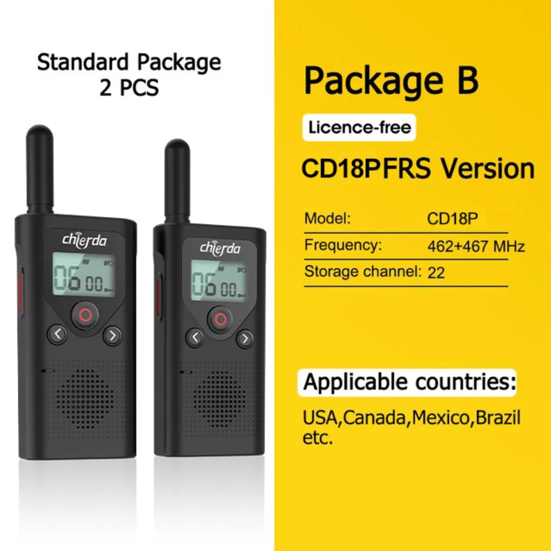 Chierda CD18P  Rechargeable Walkie-Talkies 1 or 2 pcs  PMR446 Long Range License-free Two-way Radio ht PTT for Hunting Outdoor