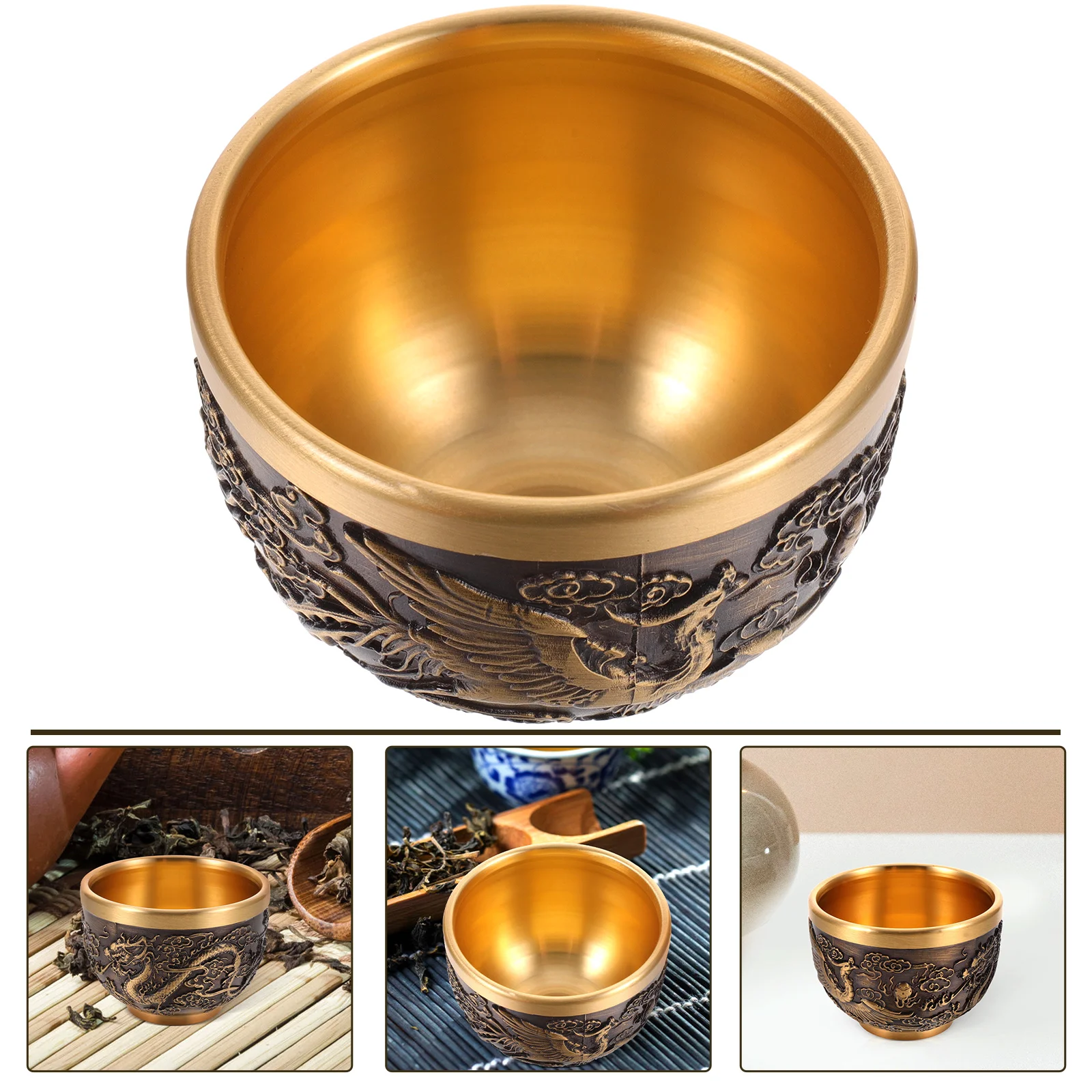 

Чайная чашка латунный узор кунг-фу Дракон священный грейл медный напиток в китайском стиле ретро