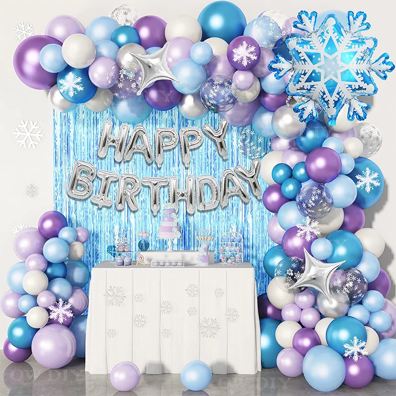 

138 шт. перламутровые синие фиолетовые воздушные шары фотодождевые шторы для девочек на день рождения Снежная королева Эльза Замороженные Фотообои