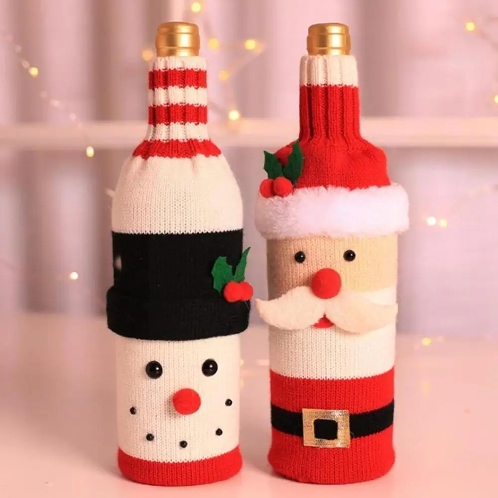 

Christmas Snowman Wine Bottle Woven Xmas Santa Claus Home Wine Wine Knitted Dining Table Bottle Ornament Bag Cover Party Fa X0t7