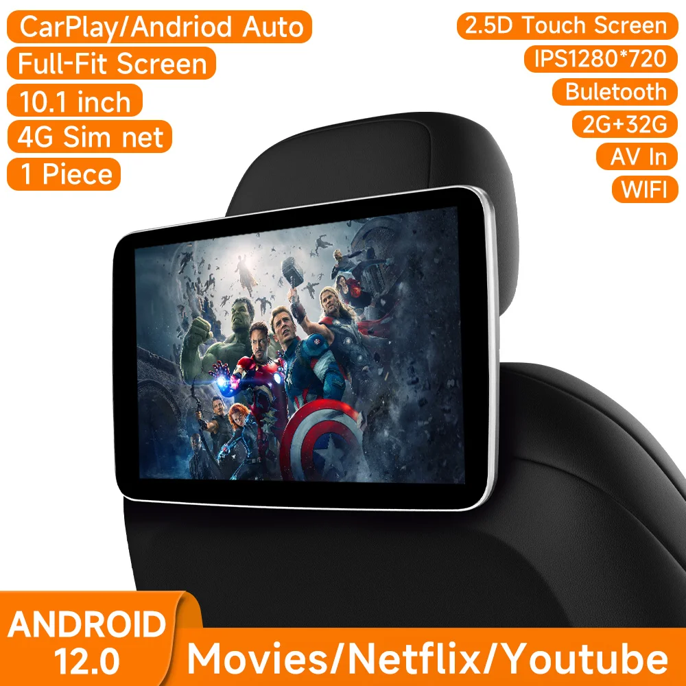

JIUYIN автомобильный монитор на подголовнике Android 12 2G + 32G IPS ТВ-дисплей с RCA AV Wi-Fi автомобильный видеоплеер на заднем сиденье