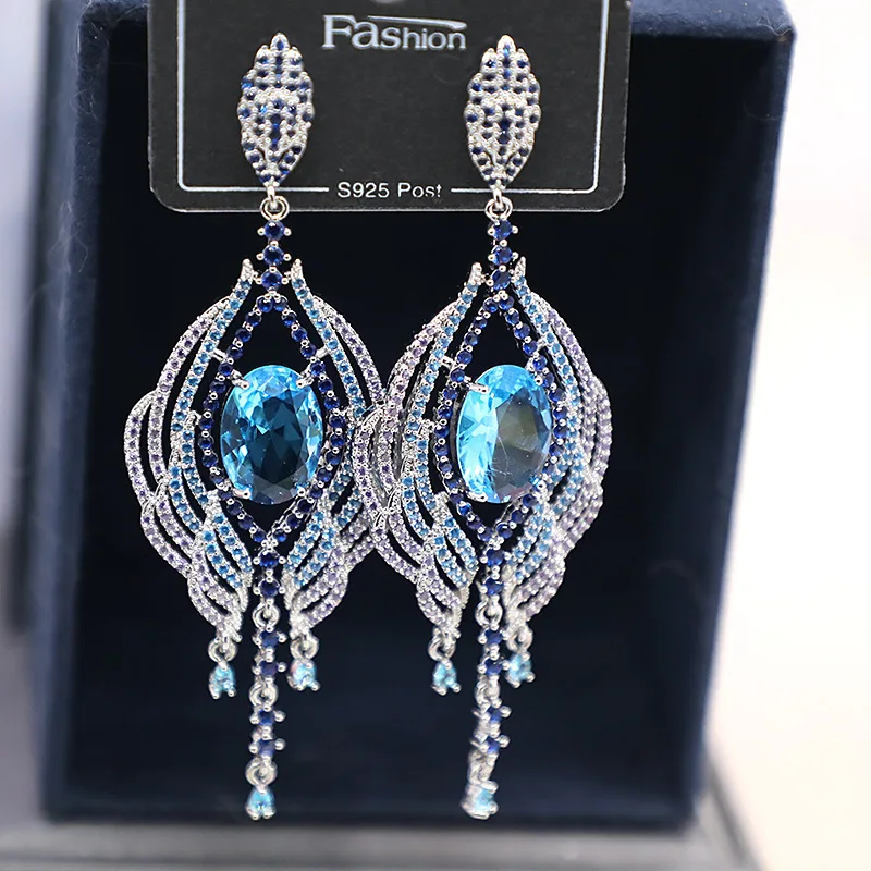 

Exaggerated Long Water Drop Tassels Dangle Earings for Female Fashion Statement Brand Jewelry With Cubic Zirconia