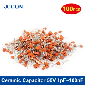 100Pcs Ceramic Capacitor 50V 1pF~100nF 2.2pF 4.7pF 5pF 6pF 8pF 9pF 10pF 50pF 100pF 820pF 1NF 2NF 6.8NF 10NF 20NF 68NF 100NF