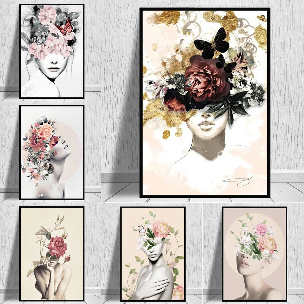 

Abstract Garden Flower Woman Nordic Wall Decor Canvas Prints Bouquet Girl Modern Art Poster Painting For Living Room Tableau
