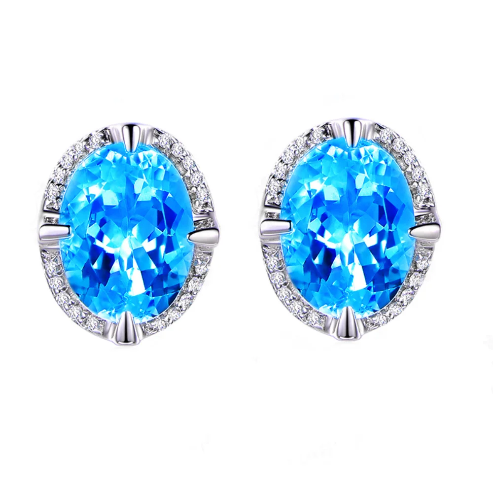 

5 carat imitation natural aquamarine stud earrings female 18K gold-plated inlaid colored jewel earrings colored diamond earrings