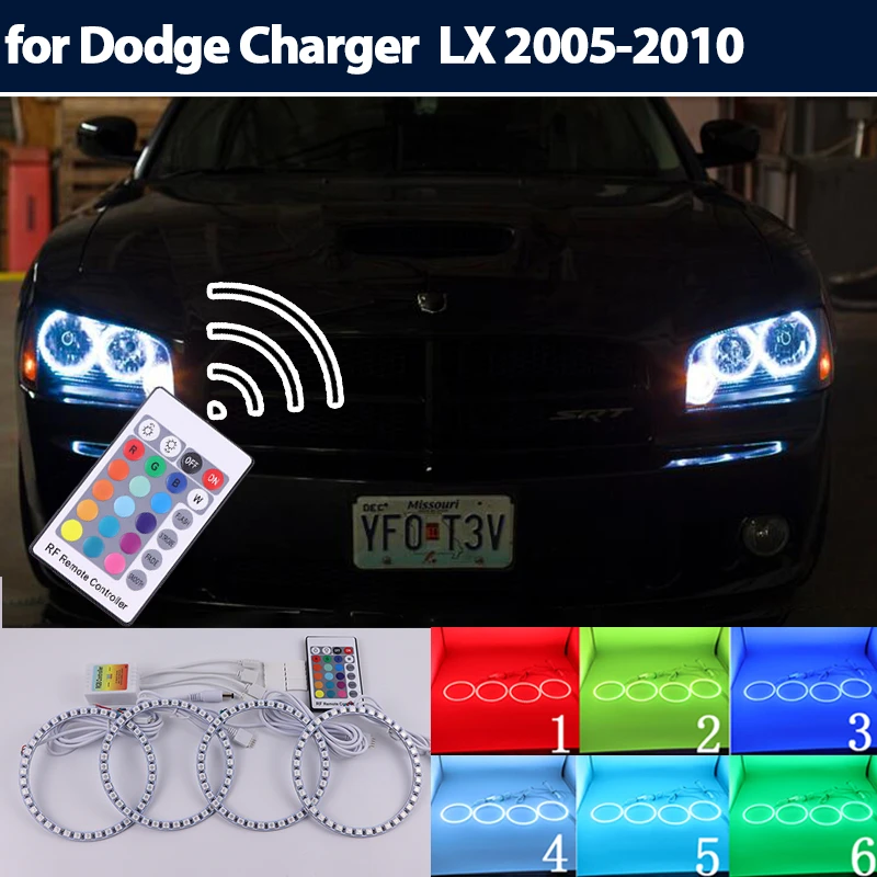 LED Angel Eyes Halo Ring RGB multi-color Remote Control Lamp DRL for Dodge Charger  LX 2005-2010 Upgraded Headlight Accessories