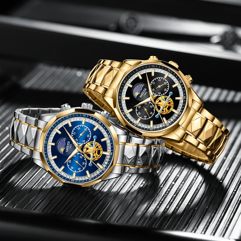 Роскошные Кварцевые часы NIBOSI 2024 для мужчин спортивные водонепроницаемые