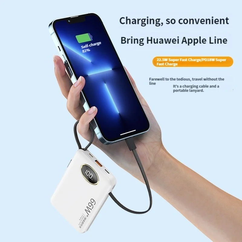 20000mAh Power Bank Portable Fast Charging Powerbank Built-In USB C Cable External Battery Charger For iPhone 14 Samsung Xiaomi