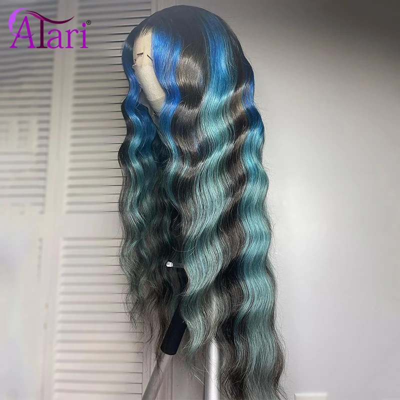 Ombre Sky Blue Loose Deep Wave Wig 5x5 Lace Closure Human Hair Wigs Deep Curly Transparent 13x4 Lace Frontal Wig Pre Plucked