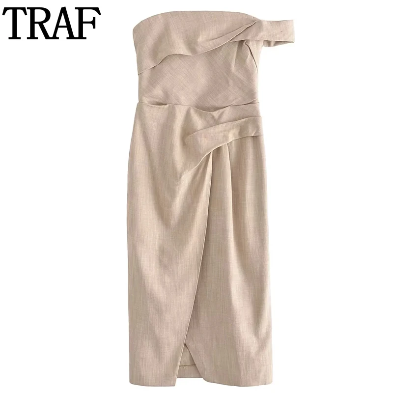 

TRAF Asymmetric Pencil Long Dresses For Women 2023 Off Shoulder Corset Dress Woman Summer Backless Chic And Elegant Woman Dress