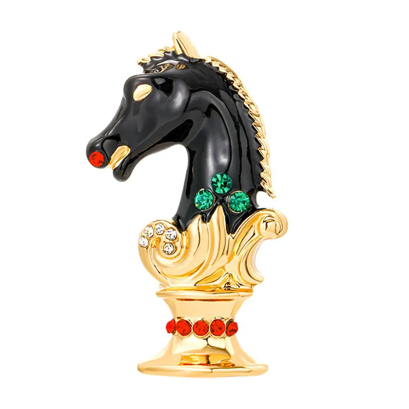 

Vintage Chess Horse Brooches for Men Suit Lapel Pin Antique Palace Drop Oil Colored Crystal Rhinestone Collar Pin Accessories