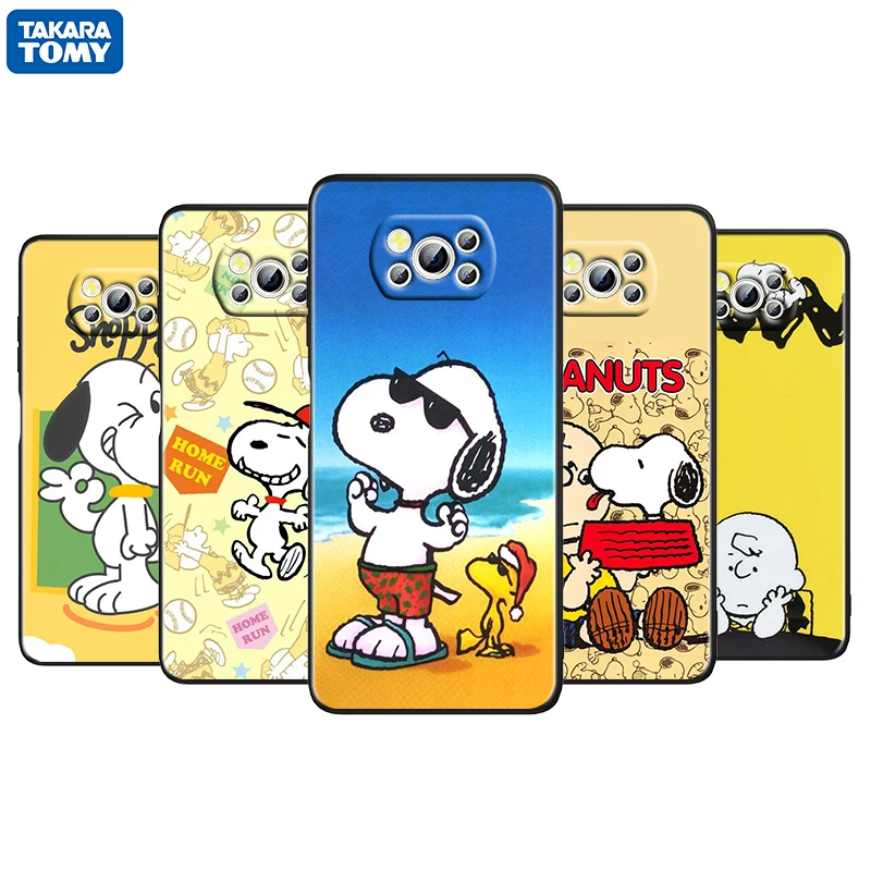

Cute Charlie Cartoon Snoopy For Xiaomi Poco M4 X3 F3 GT NFC M3 C3 M2 F2 F1 X2 Pro Mi Mix3 Black Phone Case Cover Fundas Coque
