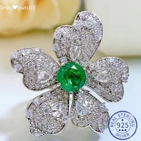 shipei hyperbole 925 sterling silver flower emerald created moissanite gemstone wedding party bohemia ring for women wholesale