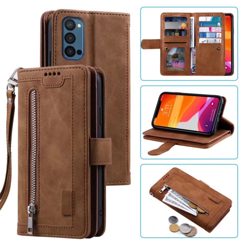 

9 Cards Wallet Case for OPPO Reno 4 Pro 5G Case Card Slot Zipper Flip Folio with Wrist Strap Carnival For Reno 4 Pro 5G Cover