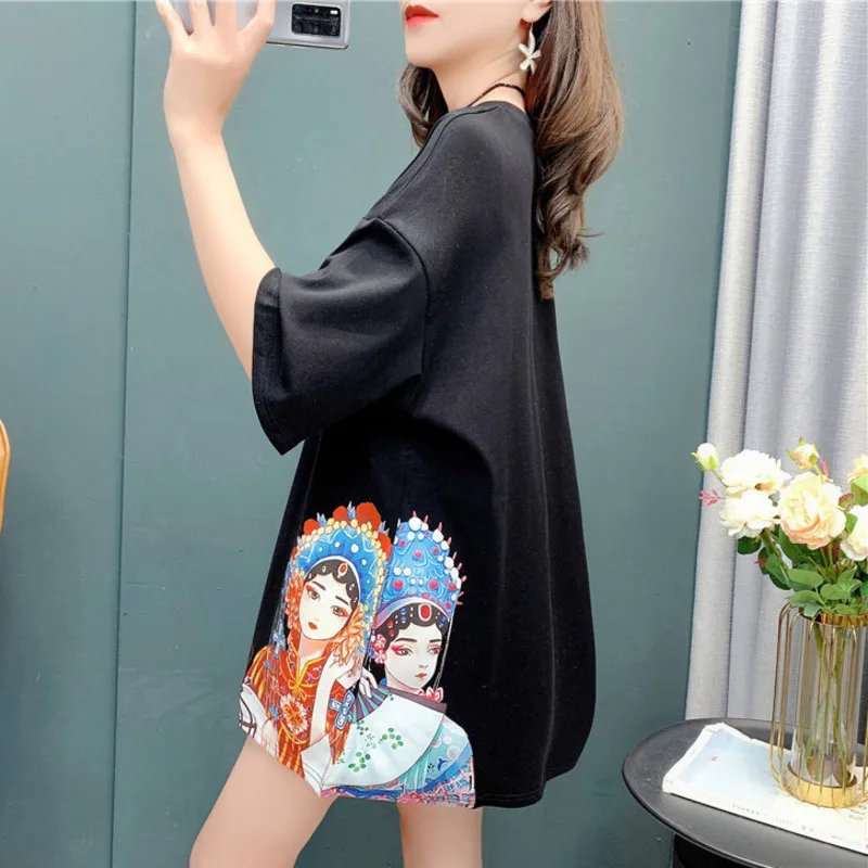 

DUOFAN Short Sleeve T Shirts Women Chinese Style Vintage Casual Chic T Shirt Femme Cotton Loose Tees Summer Tops for Female
