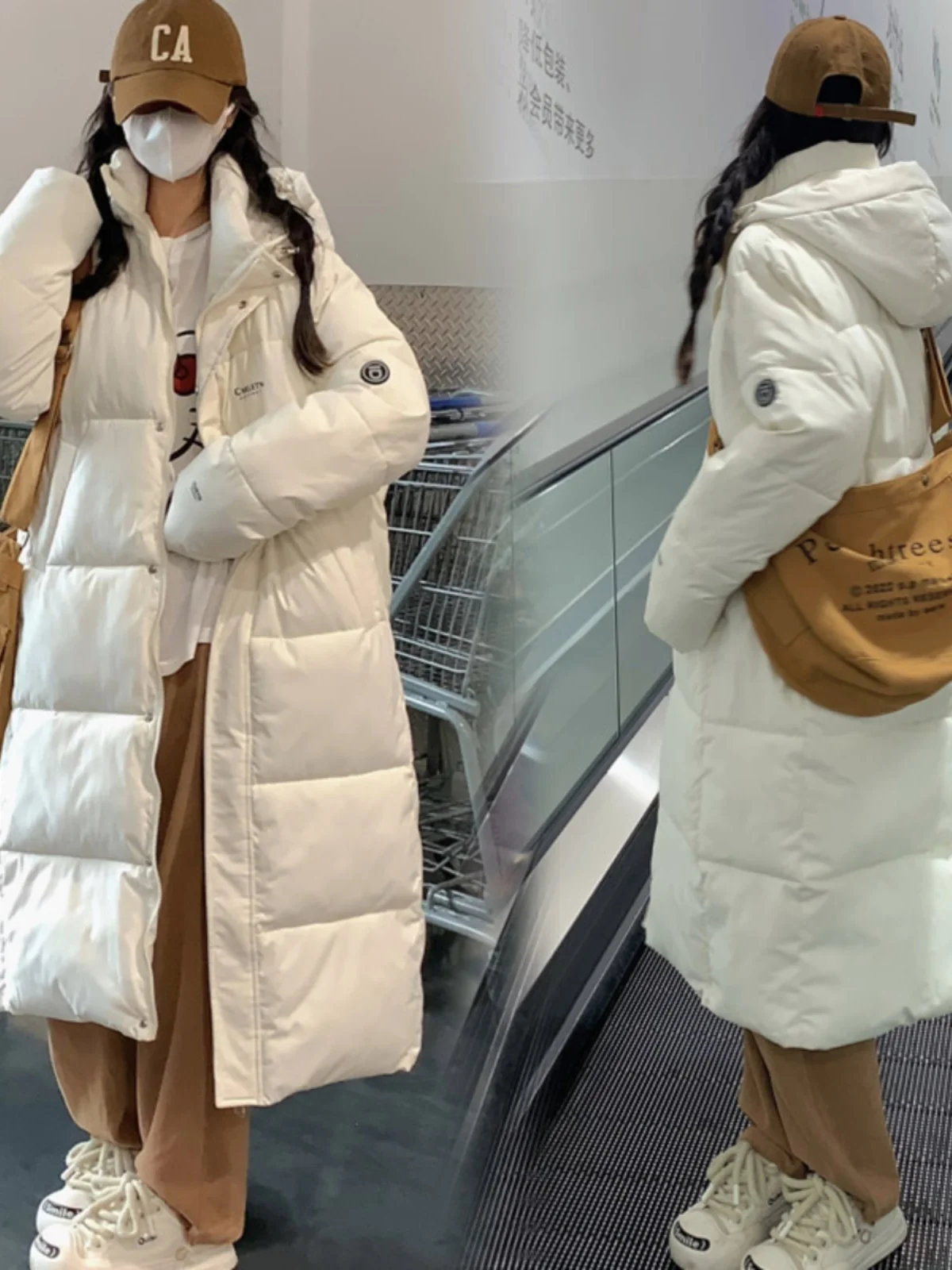 Пуховик с красным капюшоном женская зимняя популярная корейская серия длинное