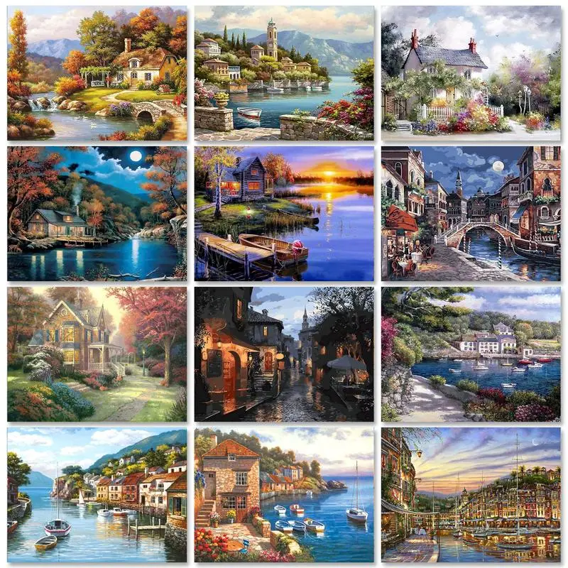

GATYZTORY Acrylic Painting by Numbers DIY Lake House Markers by Numbers Oil Handpainted Home Decoration Artwork