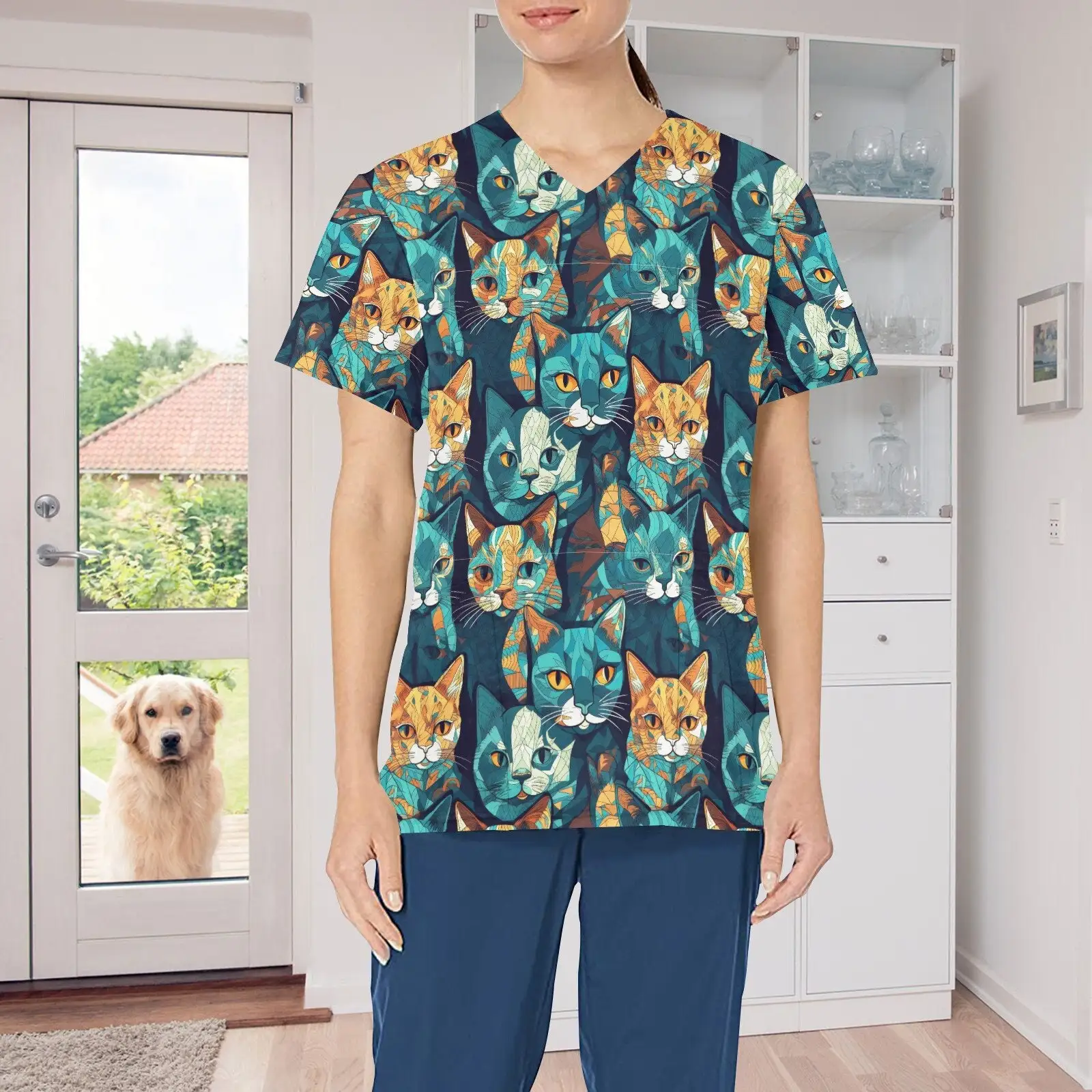 Скрабы медицинская униформа женские топы с дизайном кота для медсестры Vet Medico