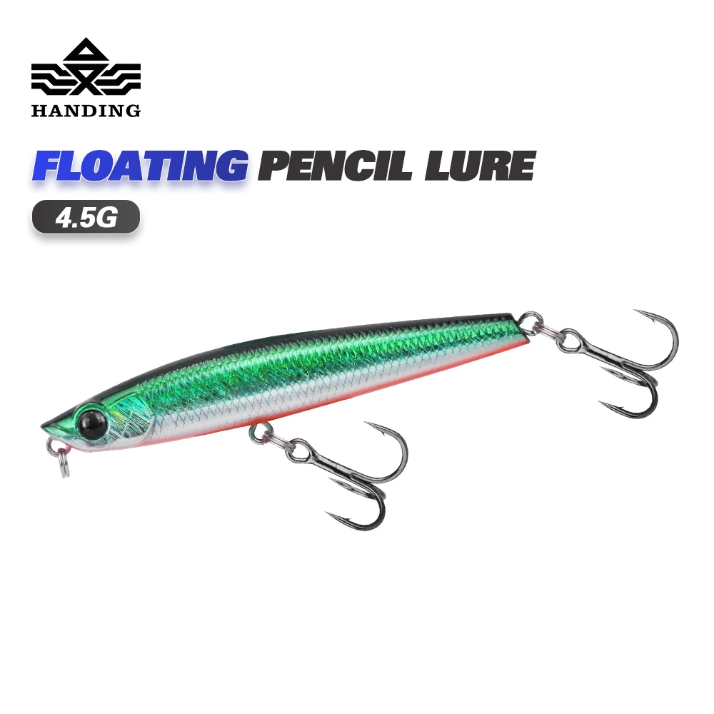 

HANDING Pencil Fishing Lure Floating Topwater Fishing Bait 6 Colors 4.5g 7cm Long Casting Hard Lure with Treble Hook
