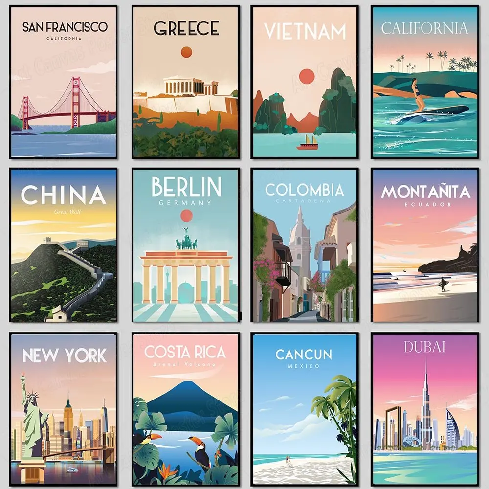 

World Travel City Posters Visit Paris/Mexico/new York Retro Prints Tourism Enthusiast Vintage Home Room Decor Art Wall Cuadros