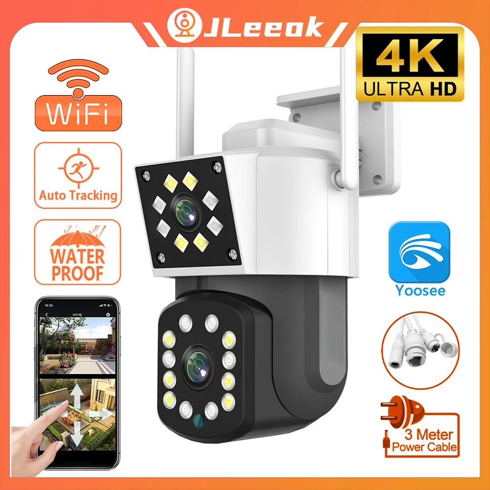 

JLeeok 4K 8MP Dual Lens Outdoor Camera WIFI Dual Screen PTZ Camera Auto Tracking Home Security CCTV Video Surveillance Yoosee